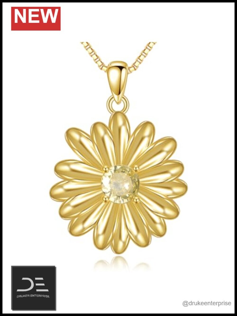 14k Gold Plated Daisy Necklace, 925 Sterling Silver Sunflower Pendant, Citrine
